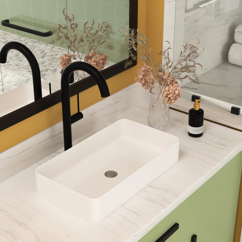 Elegant 24X14 Ceramic Rectangular Bathroom Sink - Vessel Style, Stain-, For Multiple Spaces Sleek Appearance 24"X14" Vessel, Low Water Absorption,