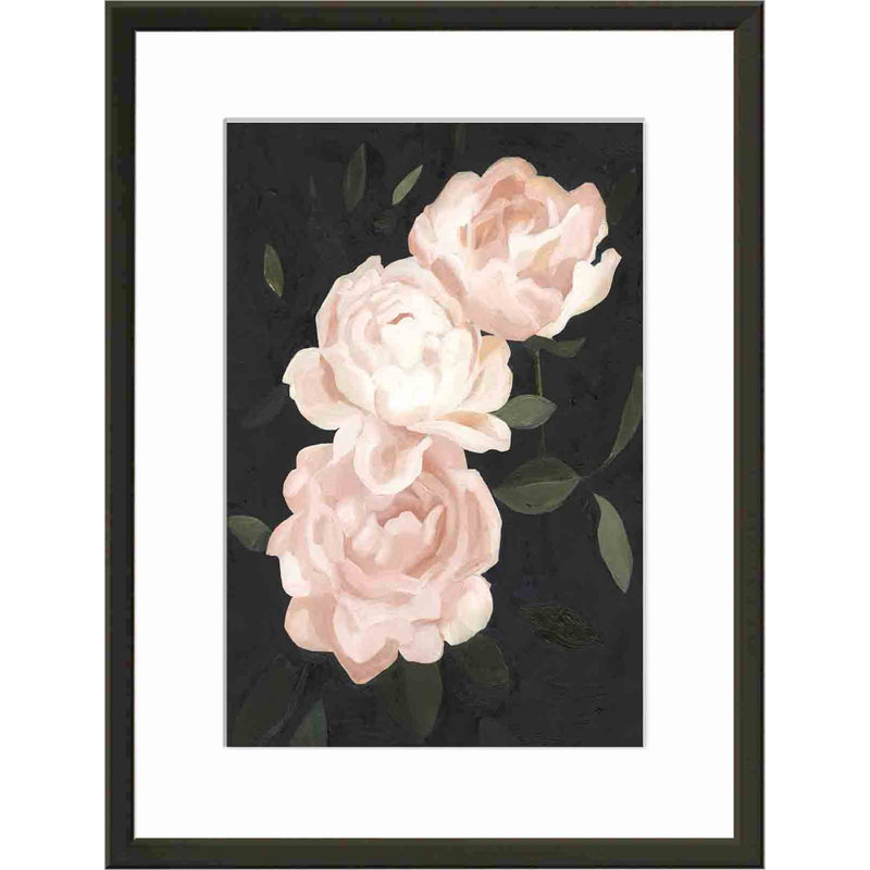 «Nighttime Flora III» par Emma Scarvey - peinture encadrée, H 32 po x l 48 po, Noir