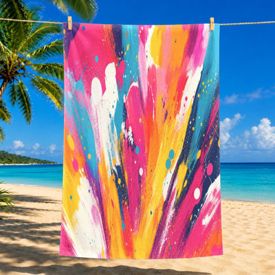 1Pcs Vibrant Abstract Splash Beach Towel, Colorful Paint Splatter Design for Outdoor Activities, Pool, Travel, and Camping, Unisex