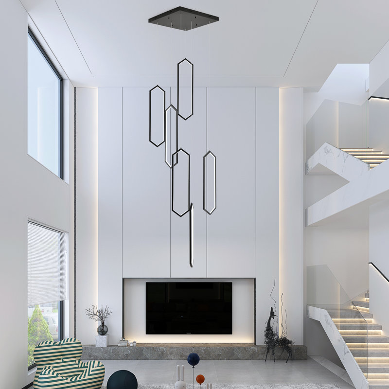 Cocoon Keysha 6 - Light LED Dimmable Chandelier Long High Ceiling Cluster Pendant for Hallway Staircase with Remote Control Included