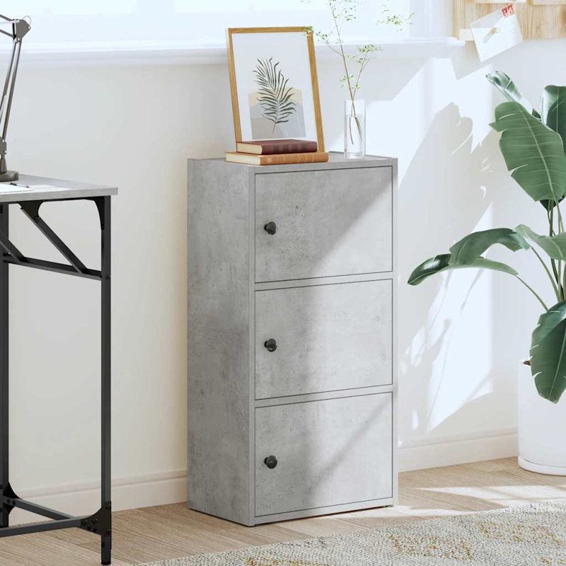Shanetra 40cm W Bookcase, Concrete Grey, (3 Shelves) 77cmH x 40cmW x 24cmD