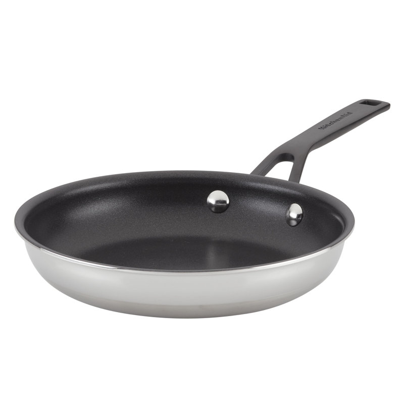KitchenAid® 5-Ply Clad Stainless Steel Frying Pan, 8.25-Inch, Polished Stainless Steel, 5.59" W, Black
