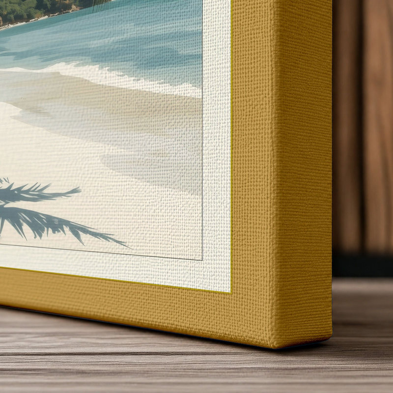 Tropical Paradise Palm Coastal - Wrapped Canvas, 36x24 - 91.4 x 61.0 cm, Ochre Border