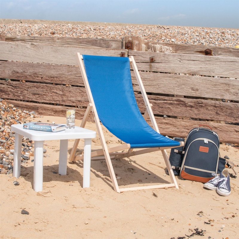 Folding Wooden Deck Chair, Royal Blue