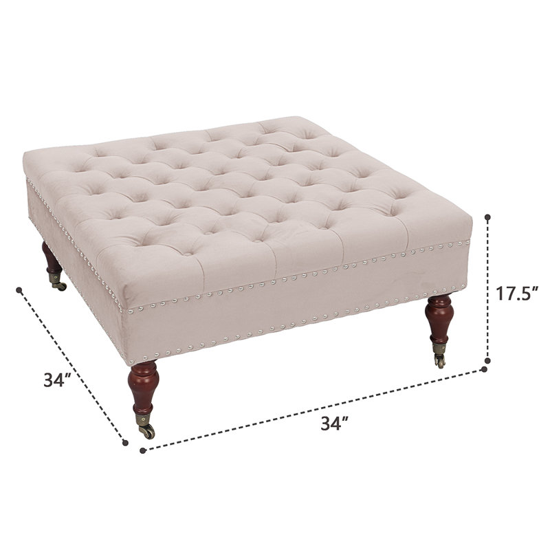Bhreac Velvet Ottoman, Beige Velvet