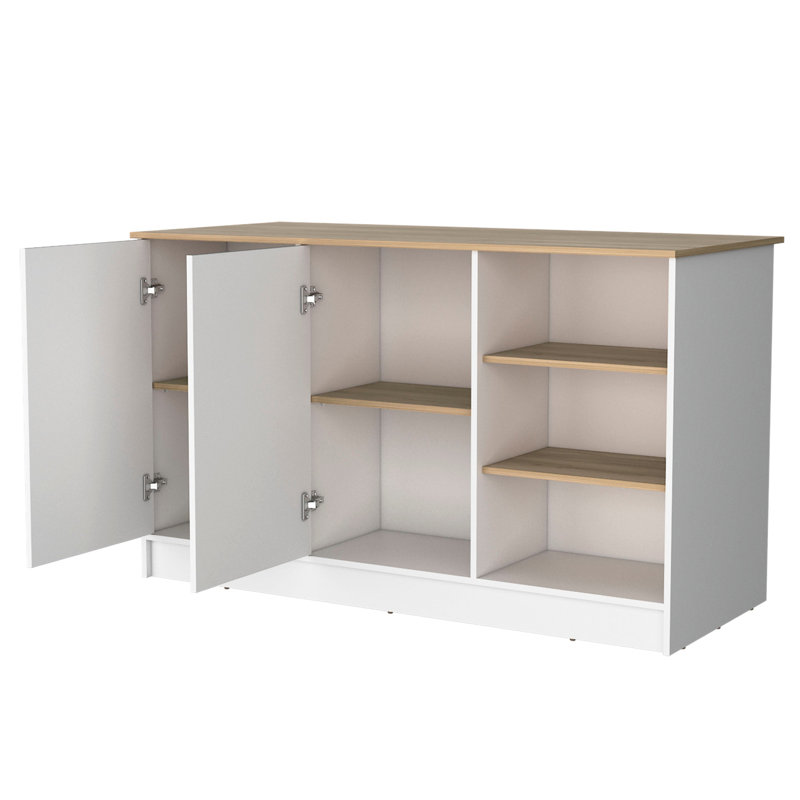 2-Door Kitchen Island With 3 Open Shelves, Fits Perfectly In Your 2 Doors And Shelves White Ash