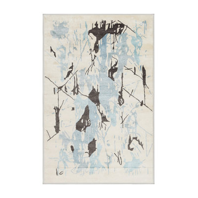 Tapis beige/noir/bleu/zone contemporaine