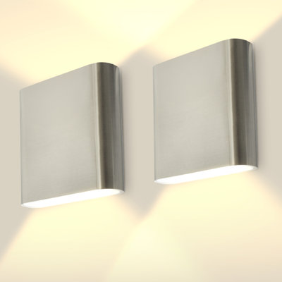 Luxrite 5 Inch LED Outdoor Up Down Wall Light, 5CCT, IP65 Waterproof, CRI90, Modern Hardwired Brushed Nickel Wall Sconce, 18W, 1500LM, ETL 2 Pack