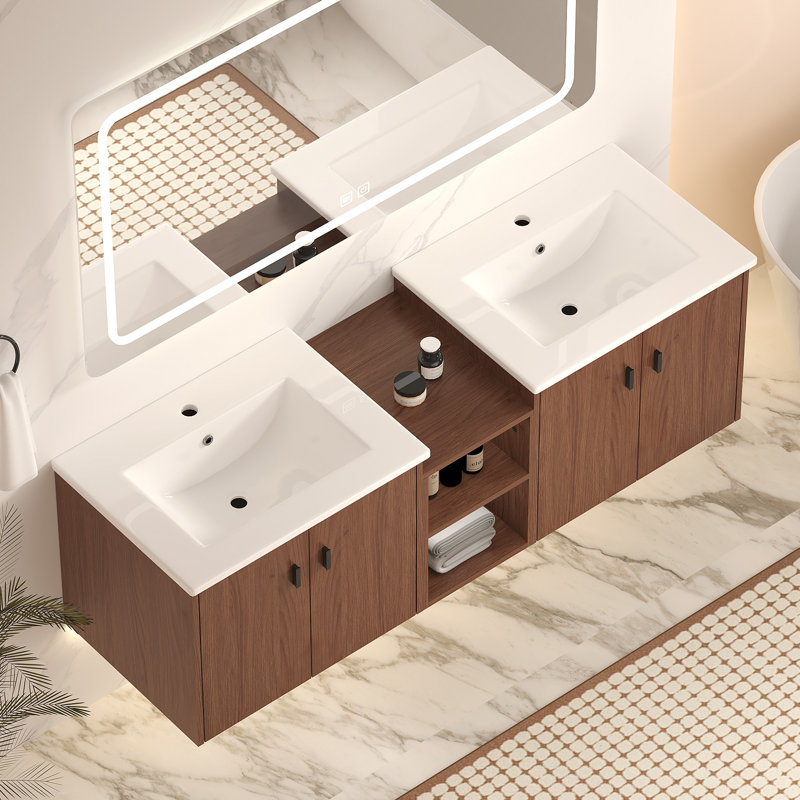 Meuble-lavabo à fermeture en douceur, petites tablettes de rangement et armoire combinée de 12 po