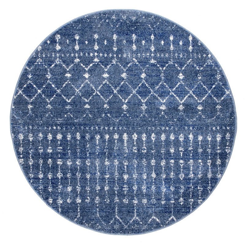 Tapis noir performance à motif marocain tissé à la machine Mahita, Rond 5 pi