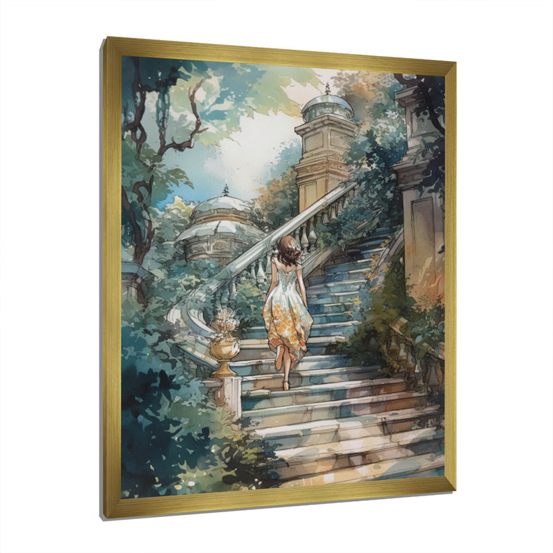 Impression sur toile, "Stunning Girl" par The Stairs III, H 44 po x l 34 po x P 1,5 po, Encadrement doré