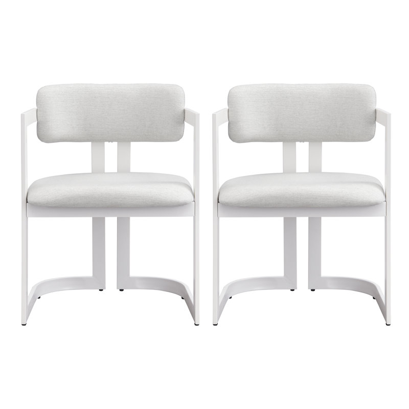 Emanuel Upholstered Dining Chairs With Curved Back & Iron Frame, White, White
