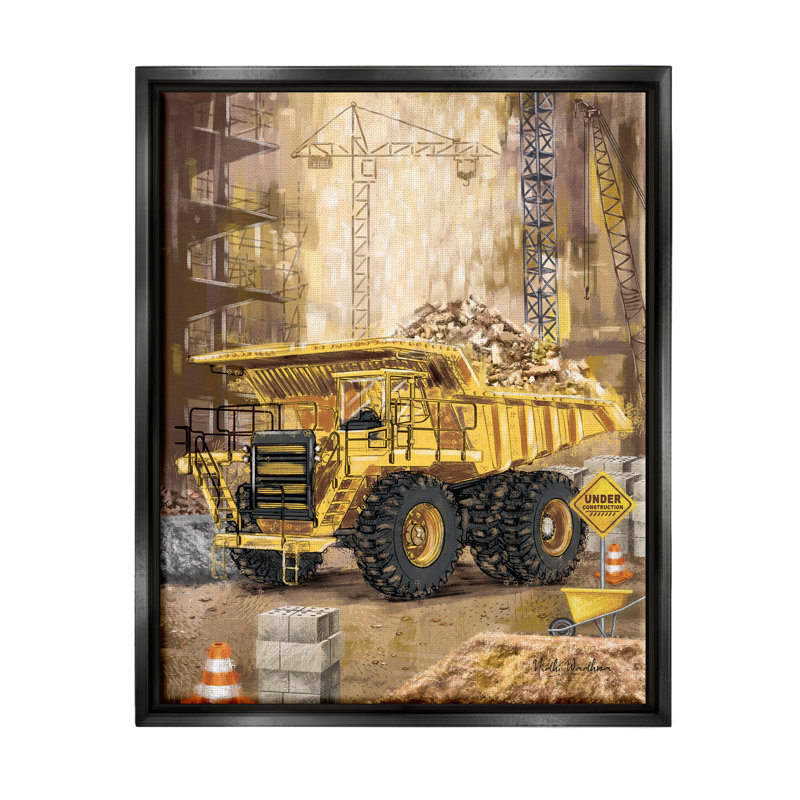 " Under Construction Site ", Jet Black Floater Frame, 31" H x 25" W x 1.7" D