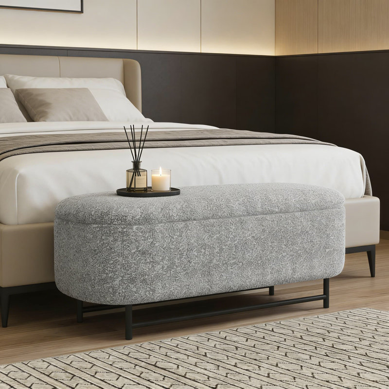 Banc de rangement moderne avec pieds en métal, banc de hall d'entrée rembourré pour le salon et la chambre à coucher, mobilier polyvalent avec compartiment de rangement caché