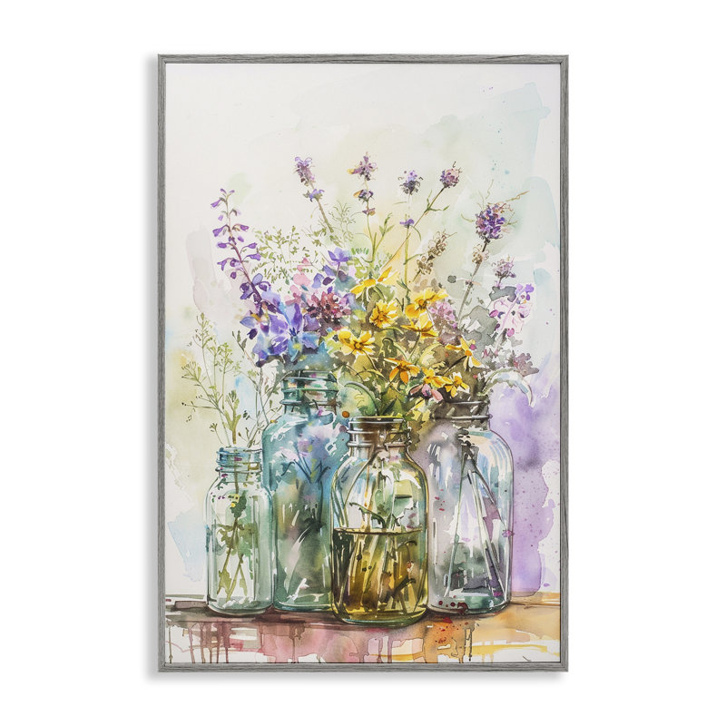 «Bright Wildflower Jars», estampe numérique par Franklyn Gregory, H 30 po x l 20 po, Estampe numérique Farmhouse