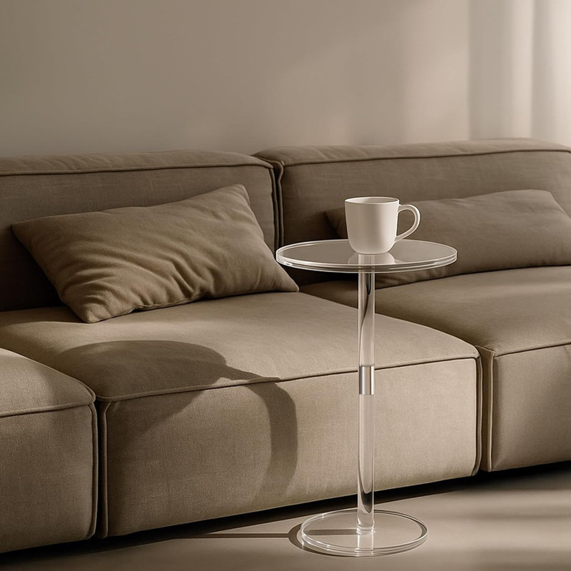 Clear Acrylic Round Side Table, Modern Drink Table For Small Spaces