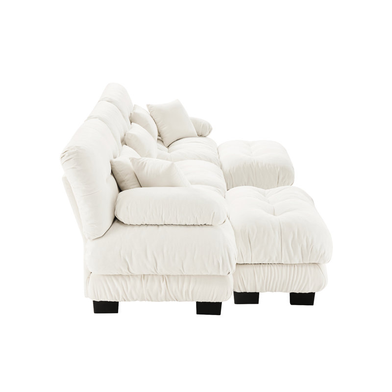 Ensemble de canapé de luxe en forme de U - Nuage surdimensionné blanc chenille pour le salon, 2 repose-pieds, chambre profonde