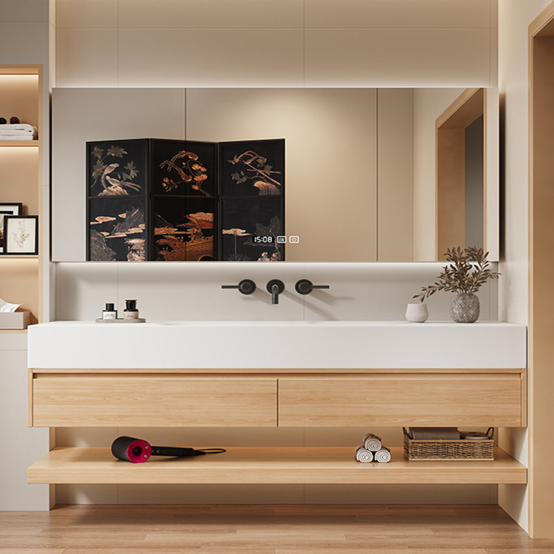 Armoire de salle de bain rétro, H 18,9 po x l 66,93 po x P 19,69 po, Burlywood