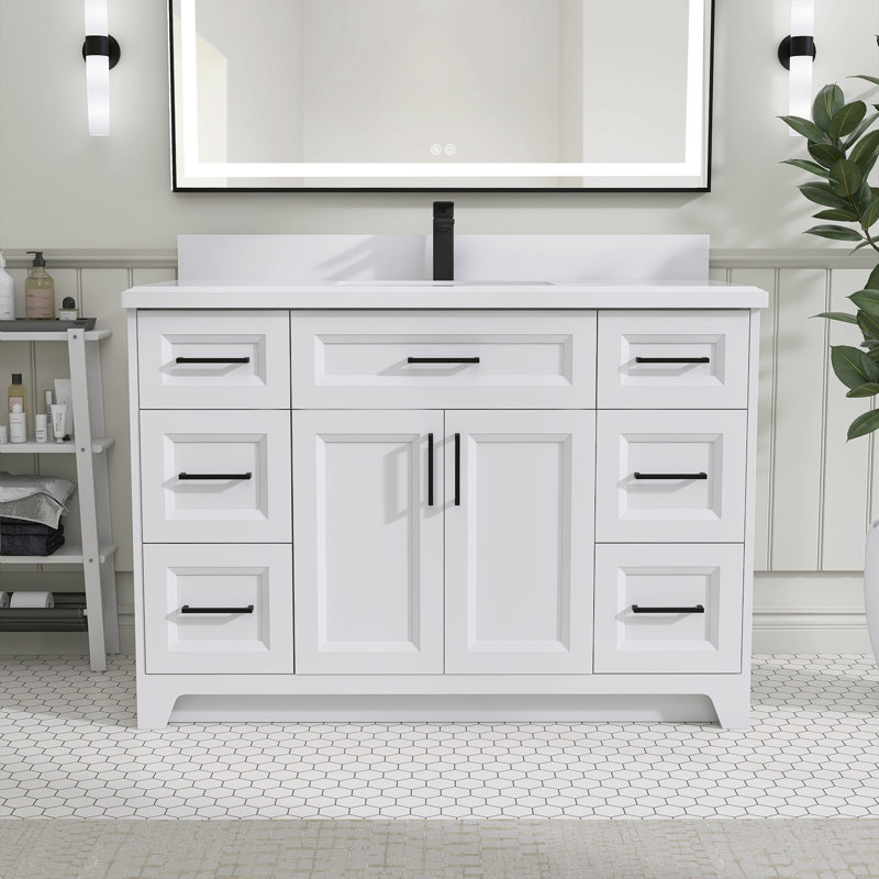 Solid Wood 48'' Single Bathroom Vanity Base Only, White