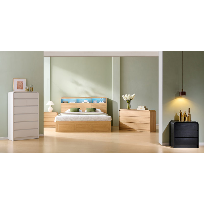 ebern designs modern 8 drawers dresser reviews Modern 8 Drawers Dresser for Bedroom, 55" Wide Dressers & Chest of Drawers w/Curved Profile Design Ebern Designs Color: Natural