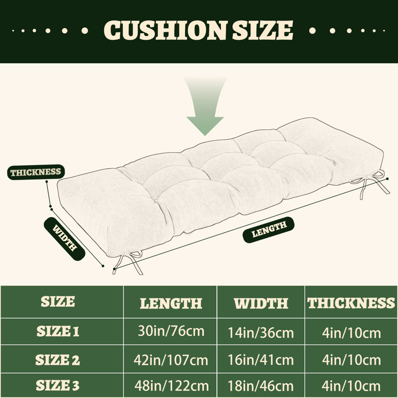 Bench Cushion, Non-Slip Tufted Bench Cushion, White, 42" x 16"