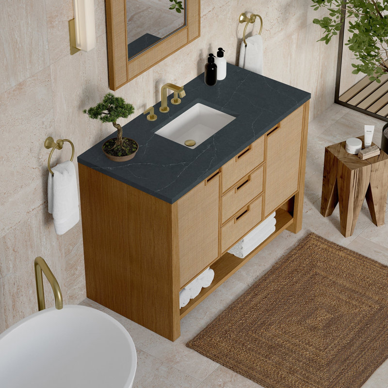 Solene 48'' W Single Vanity, Charcoal Soapstone Quartz, 8" Centers