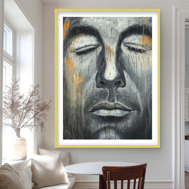 Portrait d'homme abstrait - reproduction d'art figuratif contemporain, H 48 po x l 36 po, Doré
