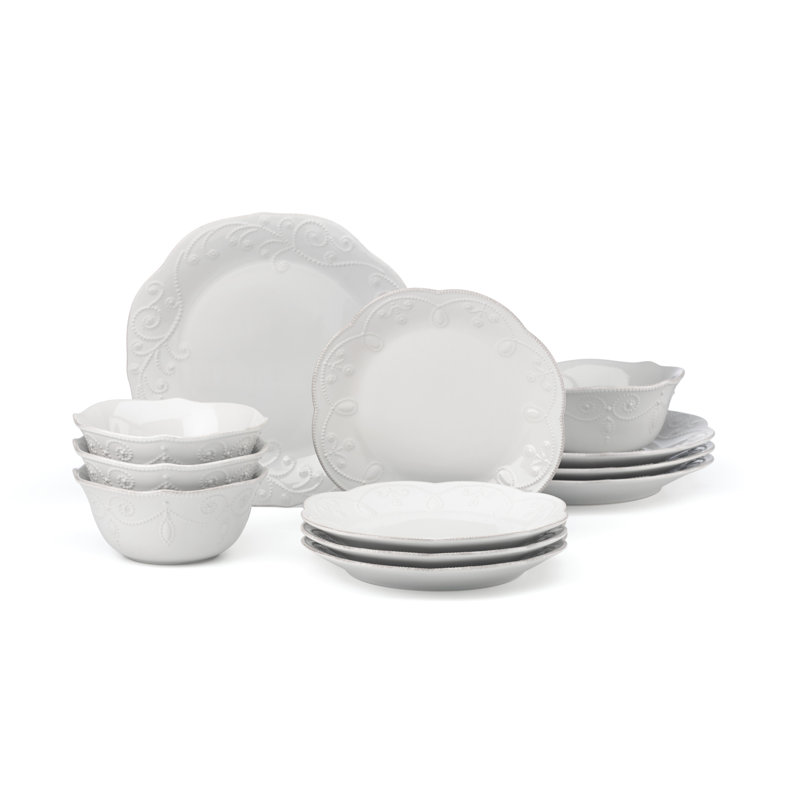 French Perle White 12-Piece Dinnerware Set