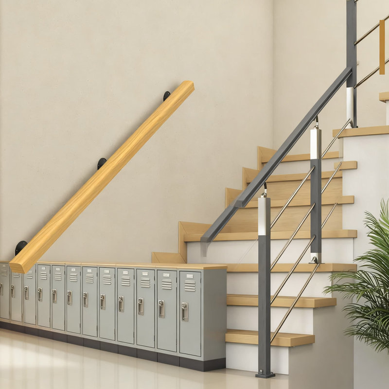 Solid Wood Stair Handrail Kit For Indoor And Outdoor Use, Wall-Mounted Safety Grab Bar With Non-Slip Grip, Sturdy Metal Brackets For Home, Stairs, Hallways, And Commercial Spaces