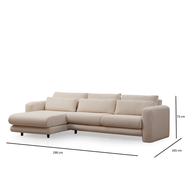 Élégant canapé d'angle de couleur crème, 114,2 po x 64,9 po x 28,7 po | Structure en bois de hêtre et en carton, tissu 100% polyester | 28 dossier en mousse souple, coussins portables, nettoyage à sec | Parfait pour les salons et les salons modernes