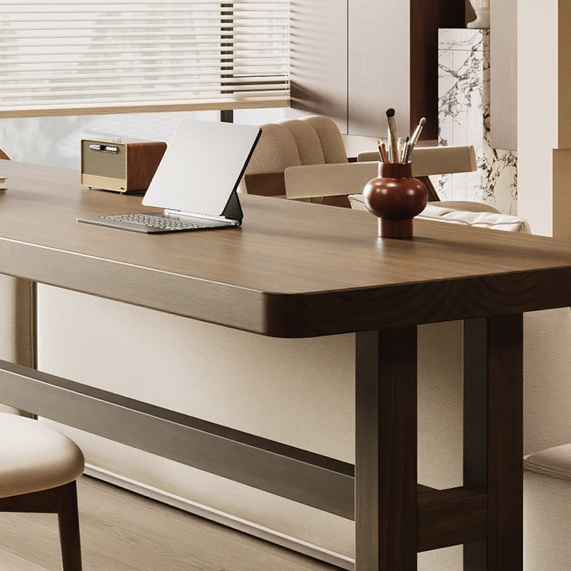 Bureau d'écriture rectangulaire en bois massif brun noisette, H 29,53 po x l 94,49 po x P 27,56 po