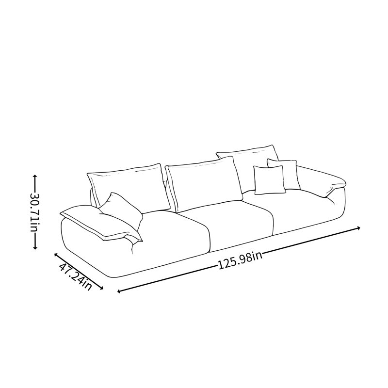 Retro Movable Backrest Washable Straight Sofa, 30.71" H x 125.98" W x 47.24" D, 3