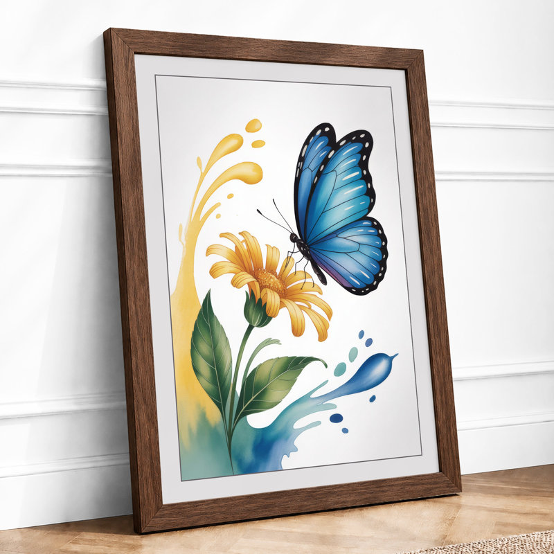 Butterfly and Daisy Botanical - Framed Print, Walnut, A4 - 29.7 x 21.0 cm