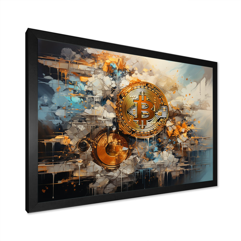 Pearl Prosperity Fashio Bitcoin sur toile, H 24 po x l 32 po x P 1 po, Cadre simple noir