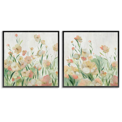 Subtle Charming Flower Blooms 2 Piece Framed Giclee Art Set, design by Hannah Dawson