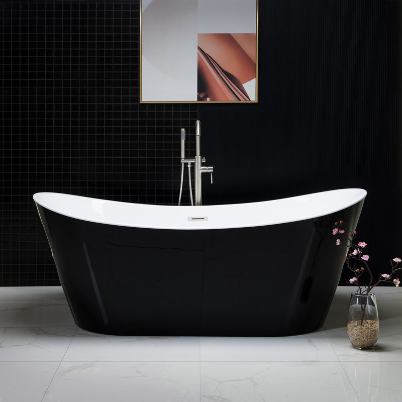 Vital 71'' x 31.5'' Soaking Acrylic Bathtub, Black, Chrome