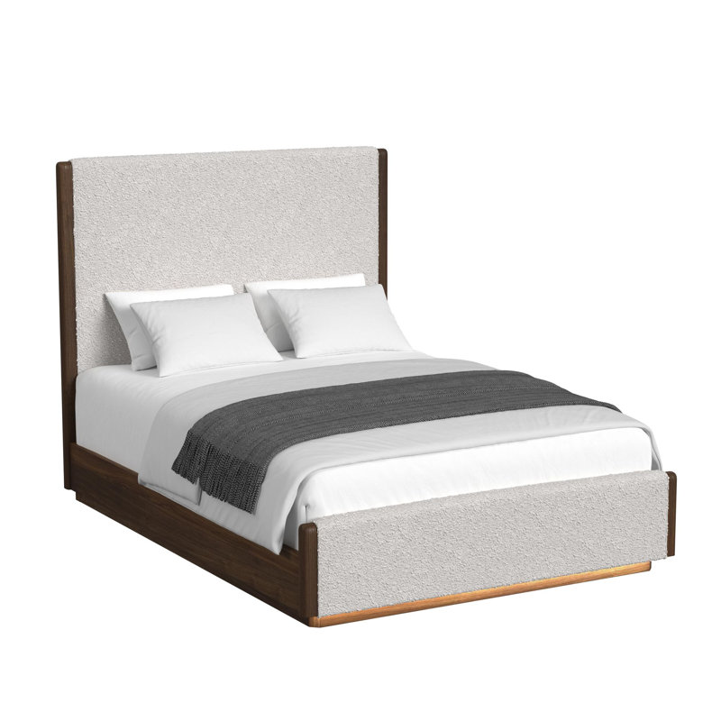 Grand lit Ouïda UPH avec boucle beige et DEL en brun, Grand lit
