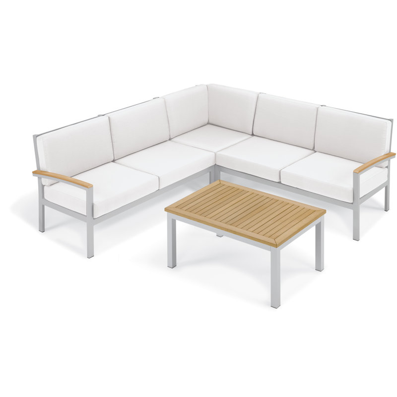 Travira 4-Piece Modular Seating Set and Table, Ice Blue, Tekwood Natural