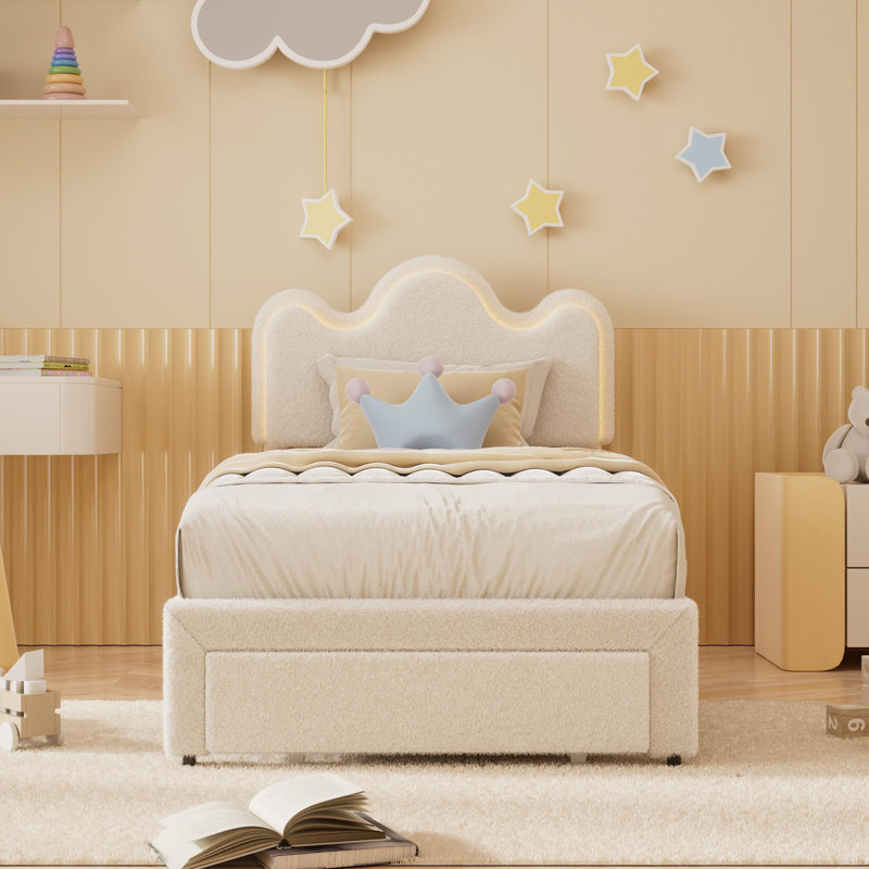 Cadres de lit Lits en velours d'agneau Cadre de lit plateforme mignon Lit plateforme robuste, Simple, Blanc
