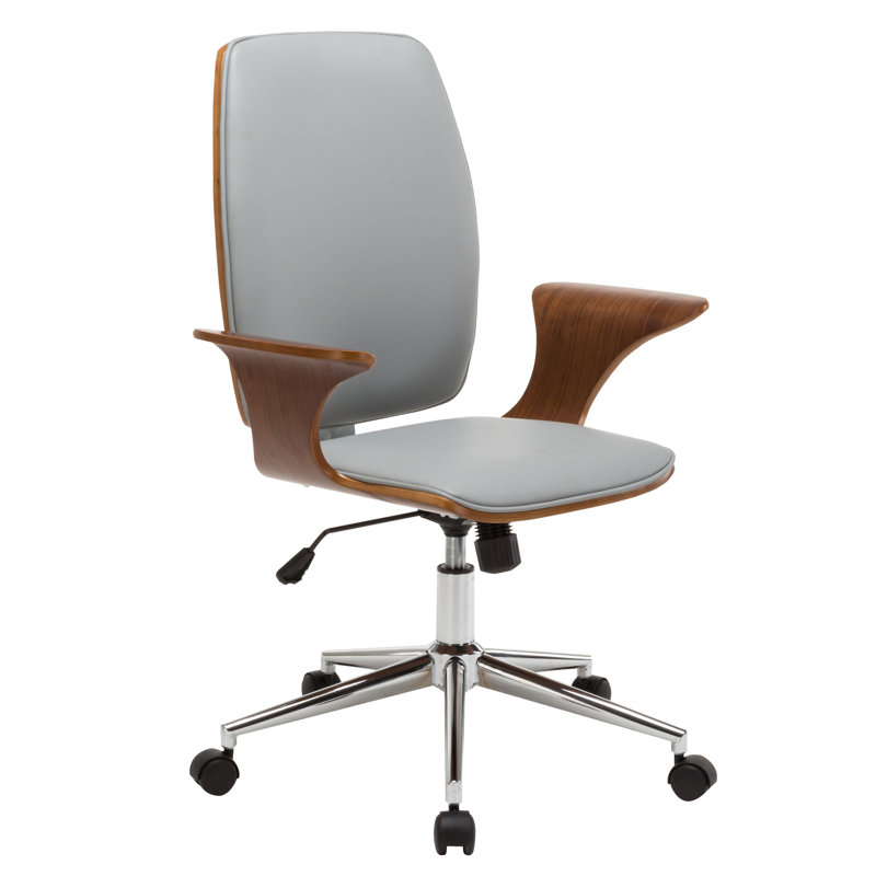 Klakke Faux Leather Mid-Century Office Chair, Grey