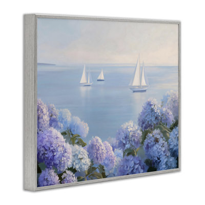 Voiliers et hortensias en mer, estampe numérique, design par LSR Design Studio