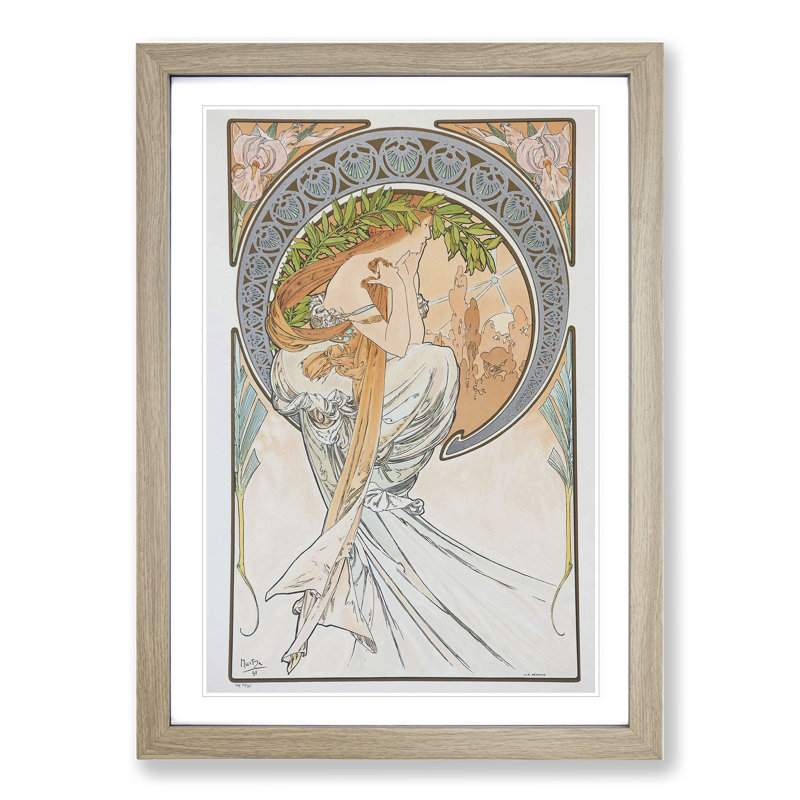 The Arts Poetry Vol.2 by Alphonse Mucha - Picture Frame Painting, Oak, 48cm H x 36cm W x 2cm D