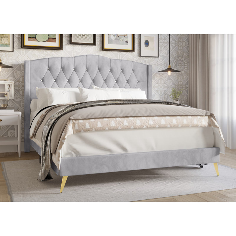 Dwaylon Upholstered Wingback Bed, Silver Gray, Queen