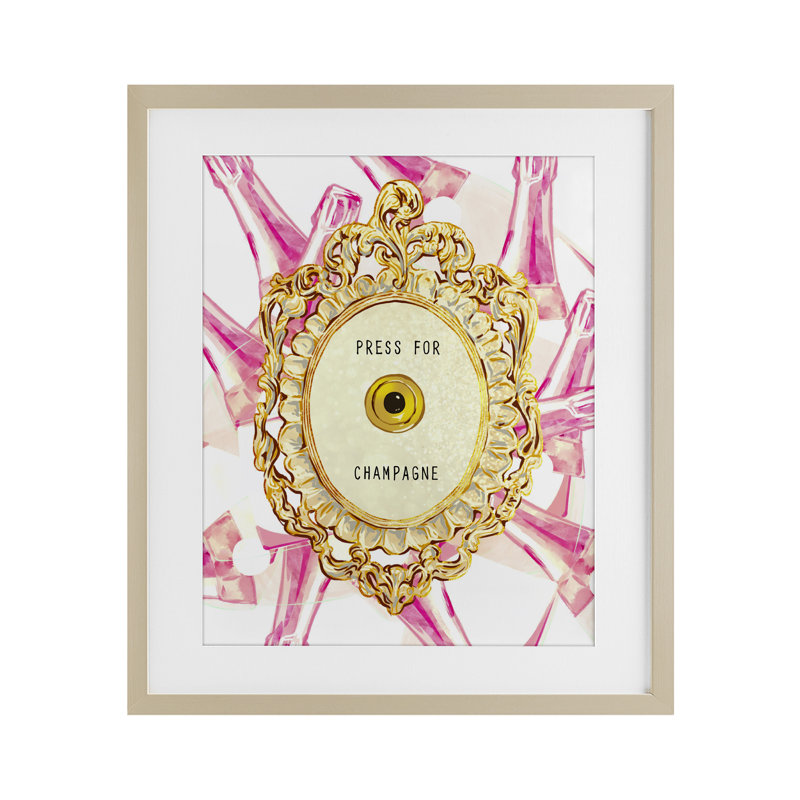 Sonnette champagne avec motif encadré sous verre, design par Ziwei Li, H 21 po x l 17 po, Cadre de récolte en pin