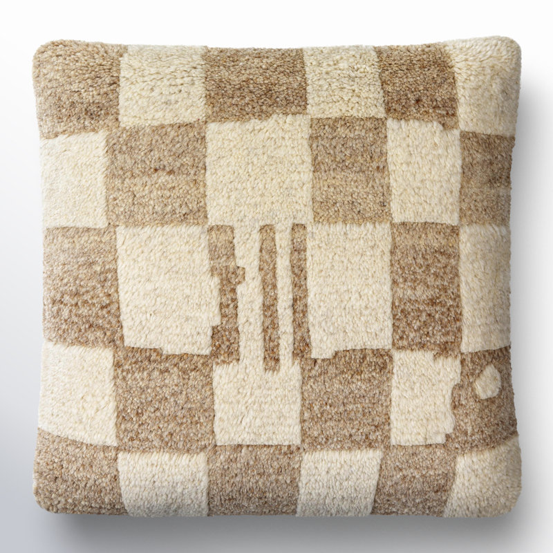 Raven Checkered Wool Blend Throw Pillow, 22" x 22", Ivory, Pillow Cover Only - No Insert
