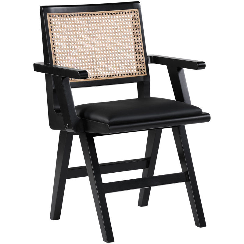Fauteuil de salle à manger en simili cuir Amran, Cuir végétalien noir, Noir
