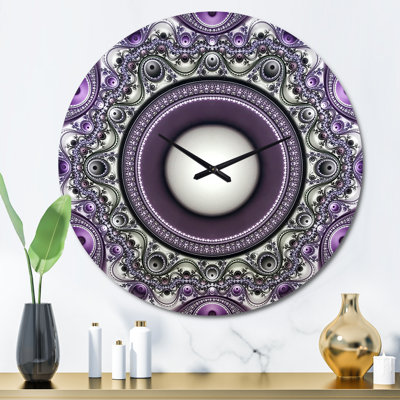 Purple Fractal Pattern with Circles - Modern wall clock