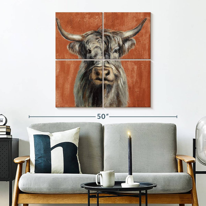 Brampt Highland Cow sur terre cuite, H 32 po x l 32 po