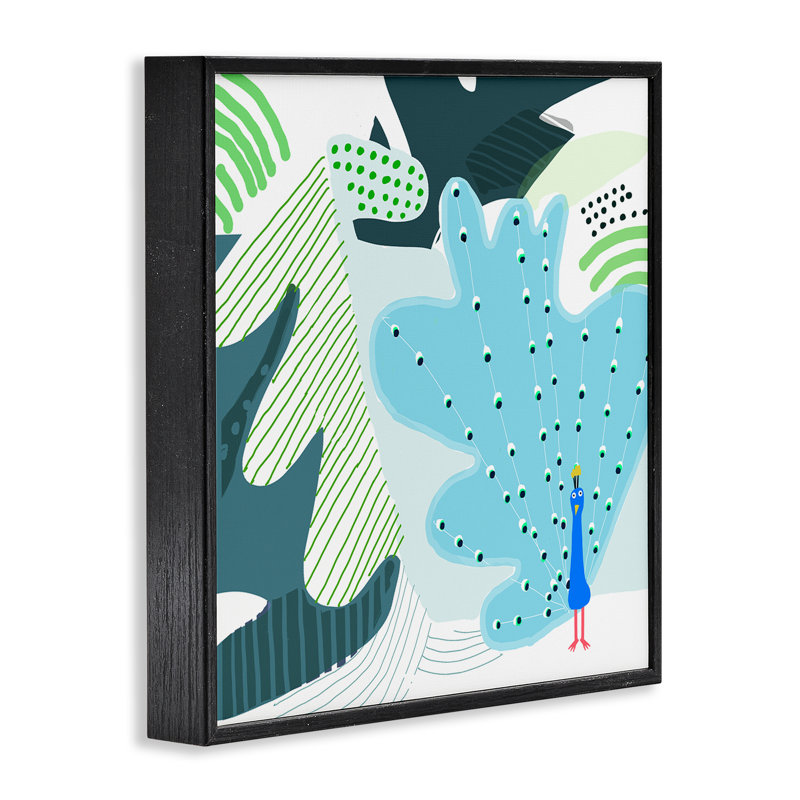 Art de giclée encadrée fantaisiste à motif de paon par Carla Daly, H 12 po x l 12 po, Giclée encadrée noir minuit