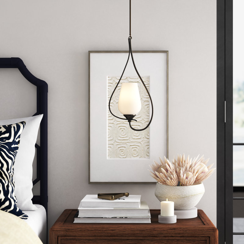 Flora 1 - Light Single Geometric Pendant, Opal and Seeded, Natural Iron